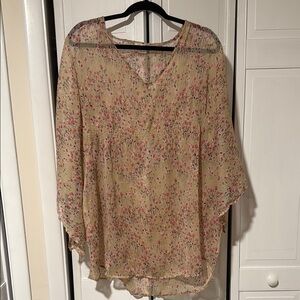 Floral Sheer Women's beach cover up Top - Cream and Pink